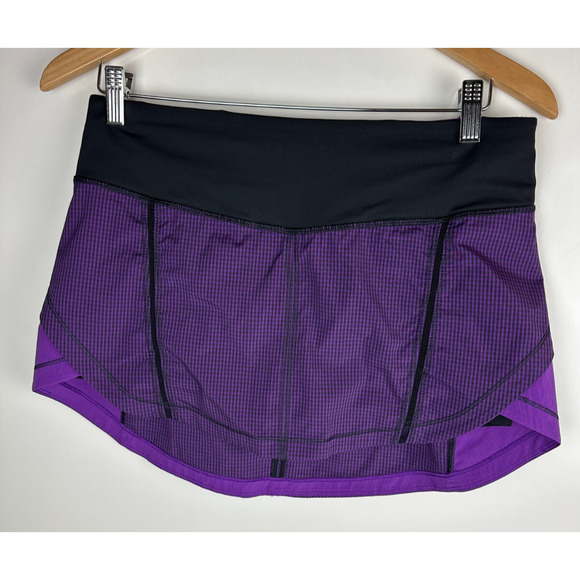 Lululemon Full Stride Skirt Skort Shorts Eighth Gingham Tender Violet Black Sz 6 - Picture 2 of 16